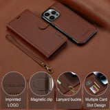 2 in 1 Removable Flip Leather Magnetic Wallet Case For iPhone
