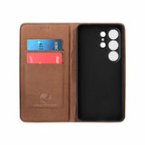 Genuine Leather Magnetic Cowhide Grid Wallet Case for Samsung