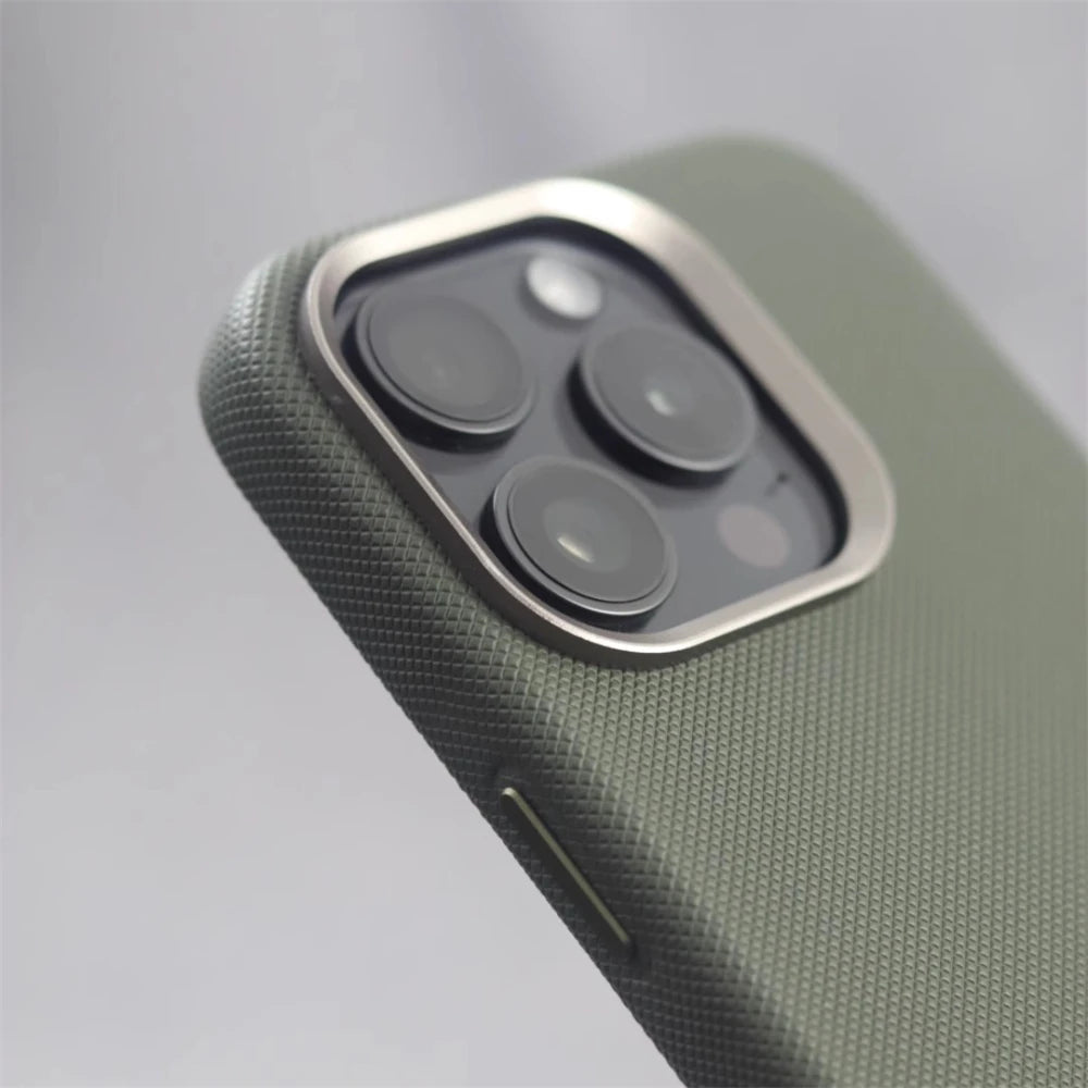 Alloy Lens Frame Particle Leather Magnetic Case For iPhone