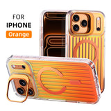 Luxury Glass Lens Kickstand Stripes Magnetic Case For iPhone