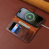 Luxury oil-waxed cowhide wallet-style leather case for iPhone