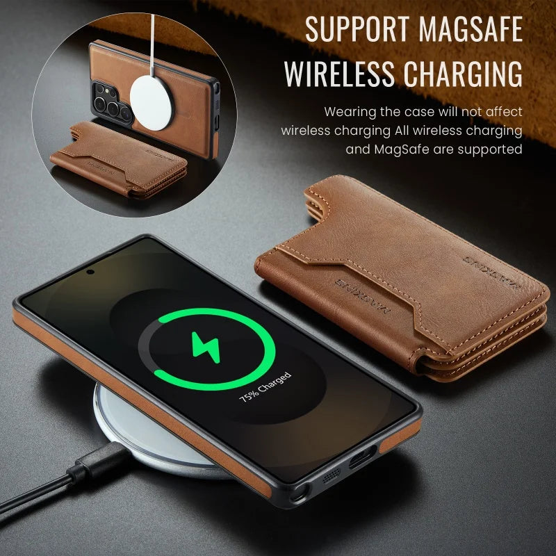 RFID MagSafe Magnetic Flip Leather Wallet Case for Samsung