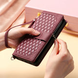 Rhombic Flap Wristlet Wallet Leather Case for Samsung
