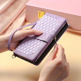 Rhombic Flap Wristlet Wallet Leather Case for Samsung