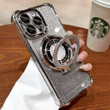 Glitter Plating Lens Protection Magnetic Holder Case for iPhone