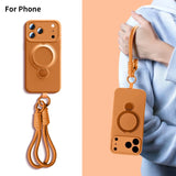 lanyard Liquid Silicone Bracket Magnetic Case For iPhone