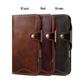 Luxury oil-waxed cowhide wallet-style leather case for iPhone
