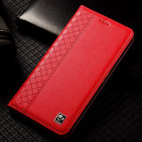Genuine Leather Magnetic Cowhide Grid Wallet Case for Samsung