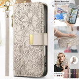 Zipper Flip Leather Wallet Wrist Strap Case for iPhone