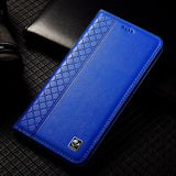 Genuine Leather Magnetic Cowhide Grid Wallet Case for Samsung