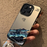 Snow Mountain Landscape Electroplate Silver Case For iPhone