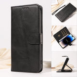 Flip Wallet Card Slot Line Leather Case For iPhone