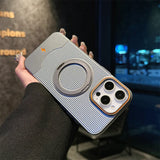 Magsafe Magnetic Stand Metallic Color Stripe Case For iPhone