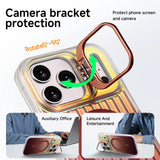 Luxury Glass Lens Kickstand Stripes Magnetic Case For iPhone
