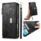 Zipper Flip Leather Wallet Wrist Strap Case for iPhone