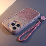 Double-sided Rhinestone Gradient Glitter Lanyard Case for iPhone
