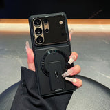 Matte Protector Stand Magnetic Case for Samsung