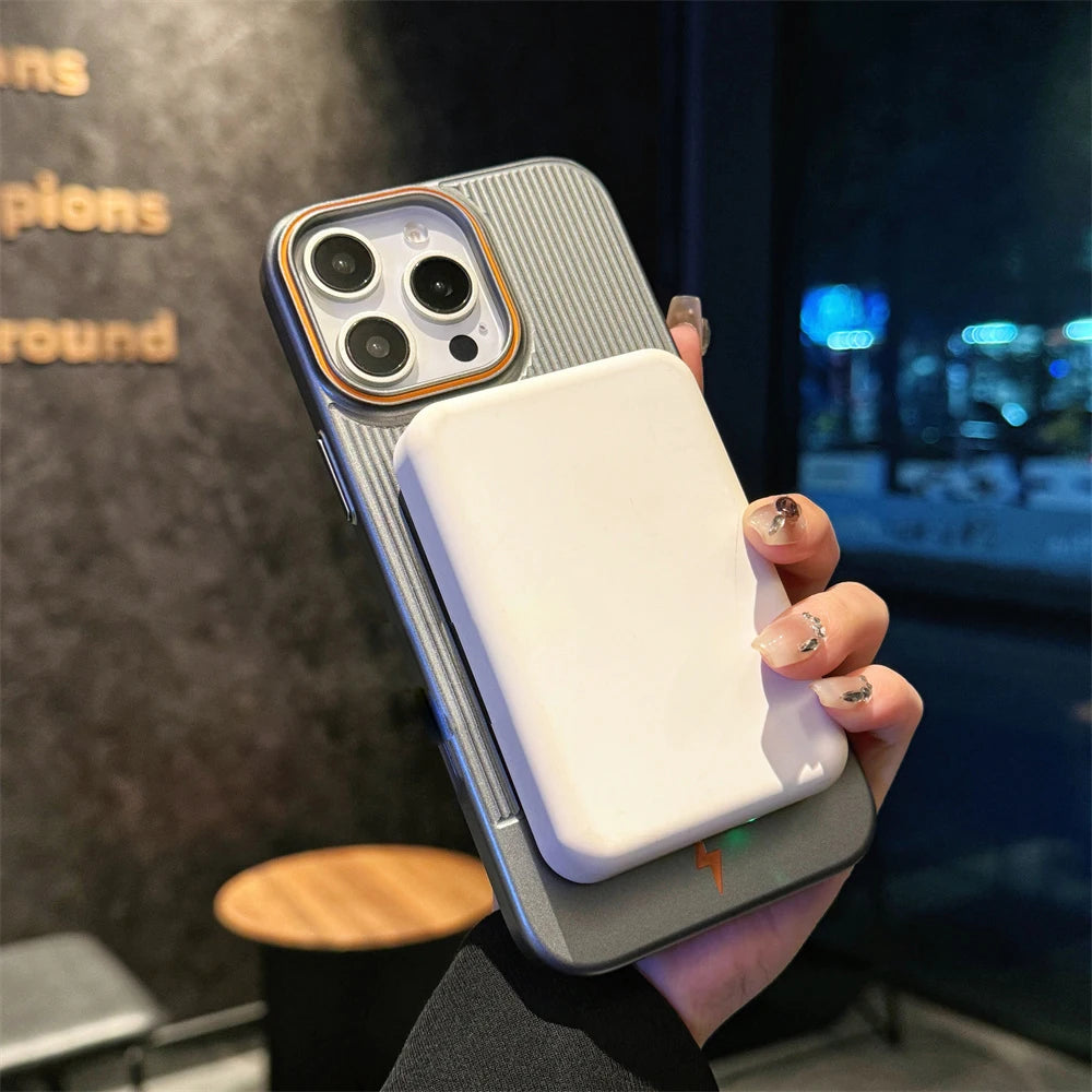 Magsafe Magnetic Stand Metallic Color Stripe Case For iPhone