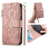 Zipper Flip Leather Wallet Wrist Strap Case for iPhone
