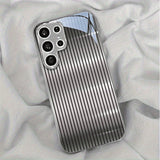 Silver Vertical Striped Electroplated Glass Case for Samsung