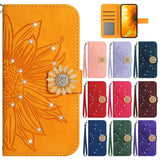 3D Glitter  Sunflower Leather Wallet Flip Case for iPhone