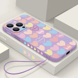 Luxury Colorful Love Hearts Lanyard Case For iPhone
