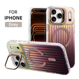 Luxury Glass Lens Kickstand Stripes Magnetic Case For iPhone