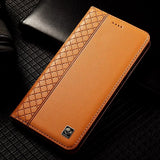 Genuine Leather Magnetic Cowhide Grid Wallet Case for Samsung