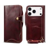 Luxury oil-waxed cowhide wallet-style leather case for iPhone