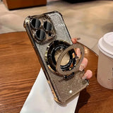 Glitter Plating Lens Protection Magnetic Holder Case for iPhone