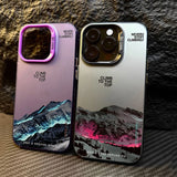 Snow Mountain Landscape Electroplate Silver Case For iPhone