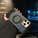 Magsafe Magnetic Stand Metallic Color Stripe Case For iPhone