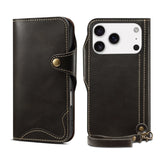 Luxury oil-waxed cowhide wallet-style leather case for iPhone