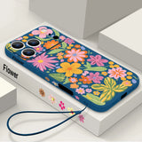 Cute Cartoon Flower Pattern Lanyard Case For iPhone
