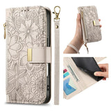 Zipper Flip Leather Wallet Wrist Strap Case for iPhone