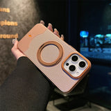 Magsafe Magnetic Stand Metallic Color Stripe Case For iPhone