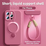 lanyard Liquid Silicone Bracket Magnetic Case For iPhone
