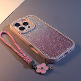 Double-sided Rhinestone Gradient Glitter Lanyard Case for iPhone