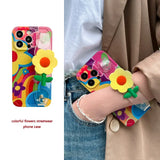 Flower With Lanyard Neck Strap  Silicone Phone Case For iPhone