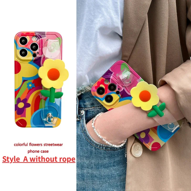 Flower With Lanyard Neck Strap  Silicone Phone Case For iPhone