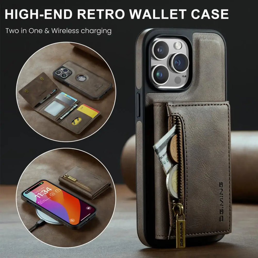 Wireless Charging 2 in 1 Detachable Leather Wallet Case For iPhone
