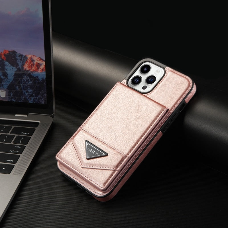 Wallet Sidestick Flip Leather Case For iPhone