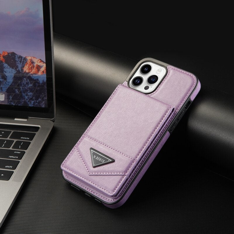 Wallet Sidestick Flip Leather Case For iPhone