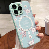 Flower Pattern Leather Magnetic Case For iPhone