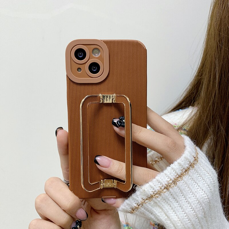 3D Square Holder Leather Phone Case for iPhone