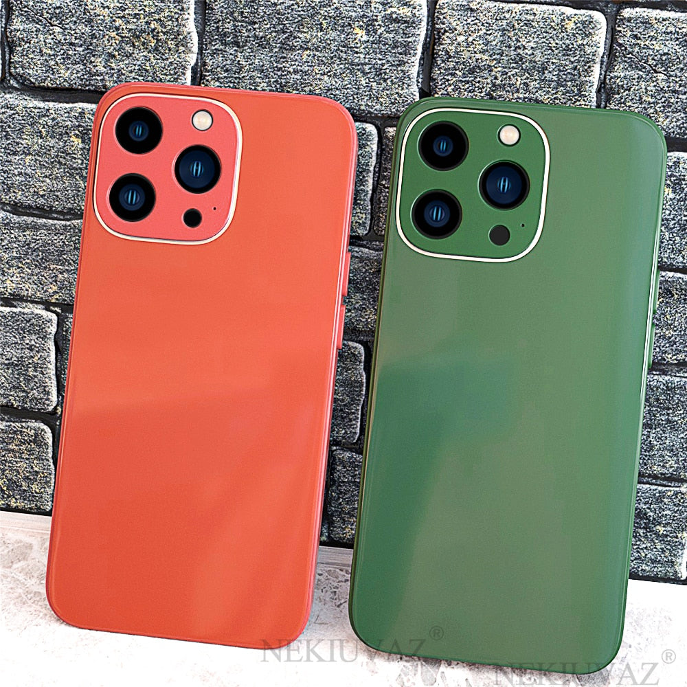 Solid Color Back Glass Phone Case For iPhone