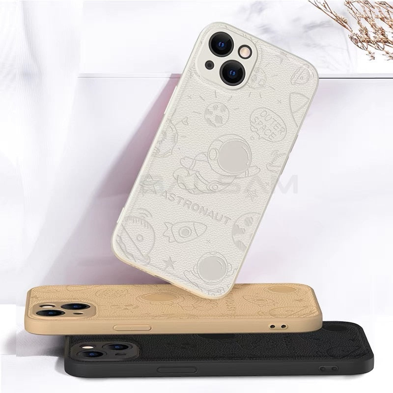 Cute Astronaut Pattern PU Leather Case For iPhone