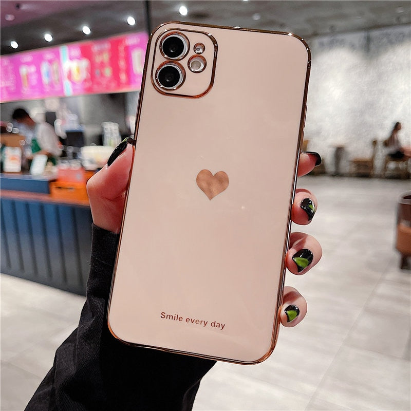 Fashion Electroplated Love Heart Phone Case For iPhone