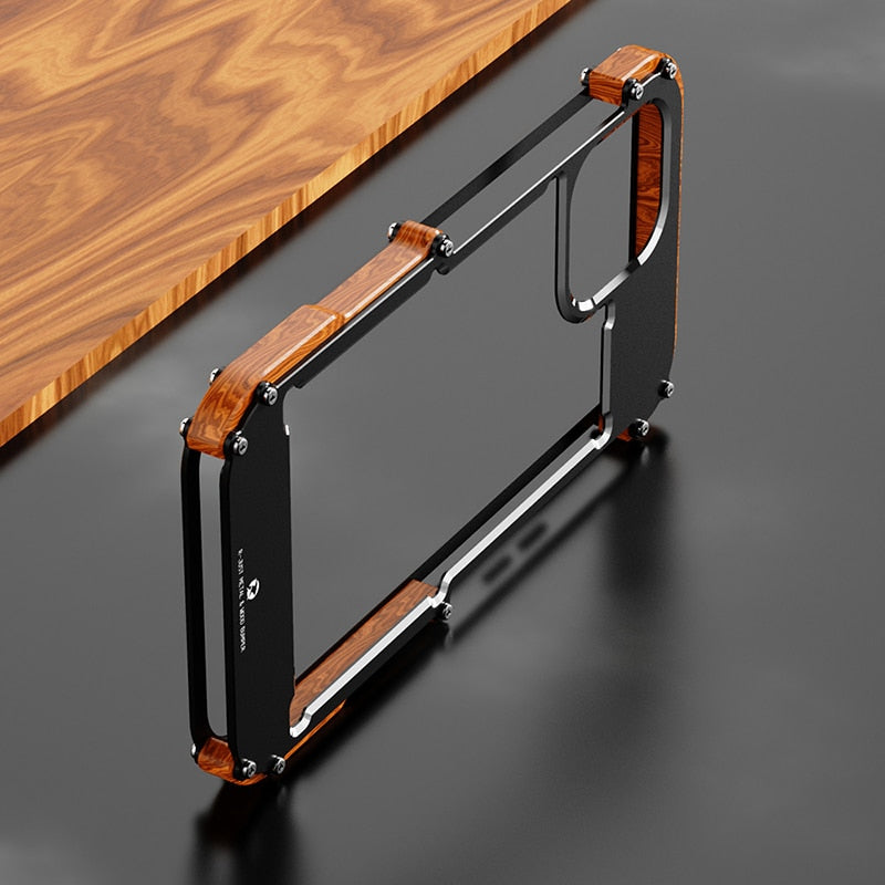 Aluminum Bumper Metal & Wood Case For iPhone
