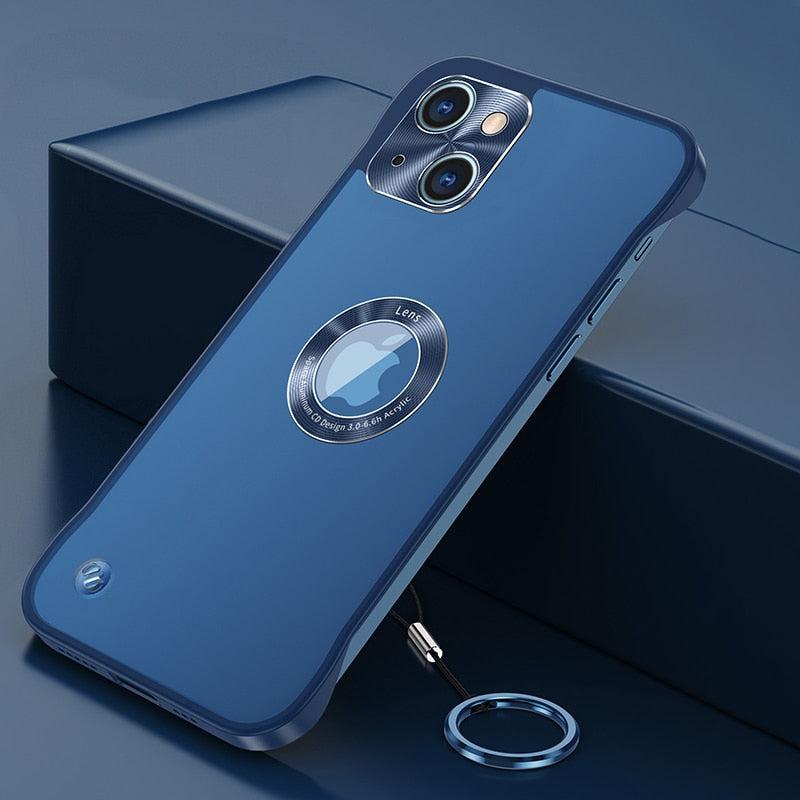 Matte Metal Ring Lanyard Frameless Hard Case For iPhone